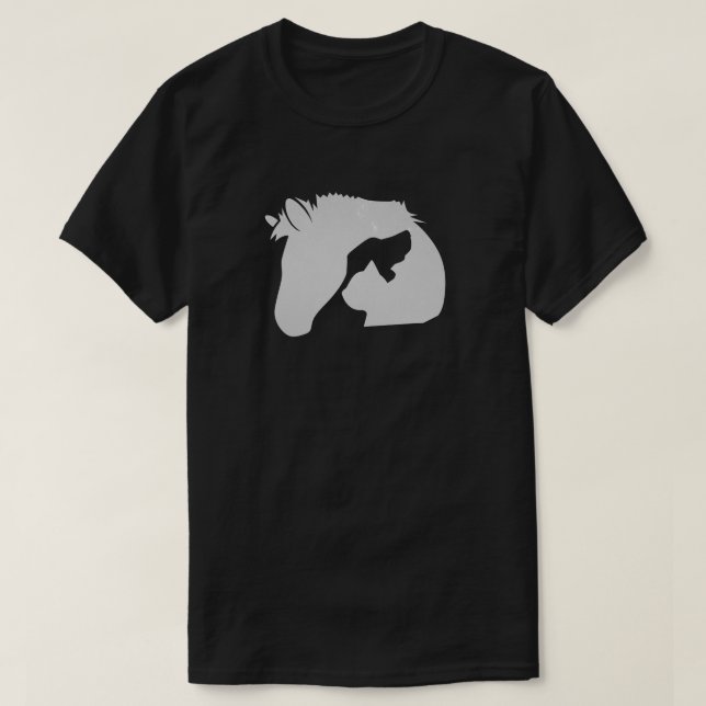 Silhouette med vit häst med Hund och katt T Shirt (Design framsida)