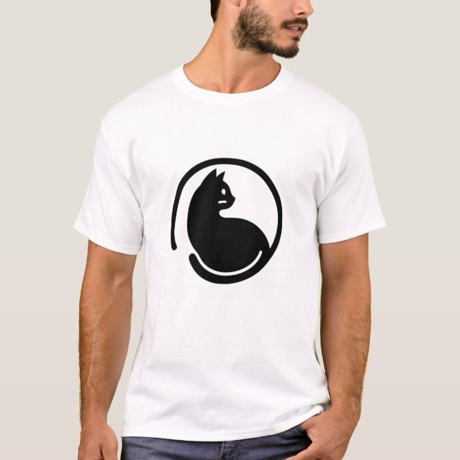 Silhouette-minimalistisk utskrift i svart katt t shirt (Framsida)