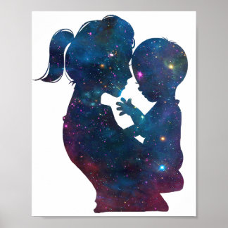 Silhouette mor och Child Mors dag Poster