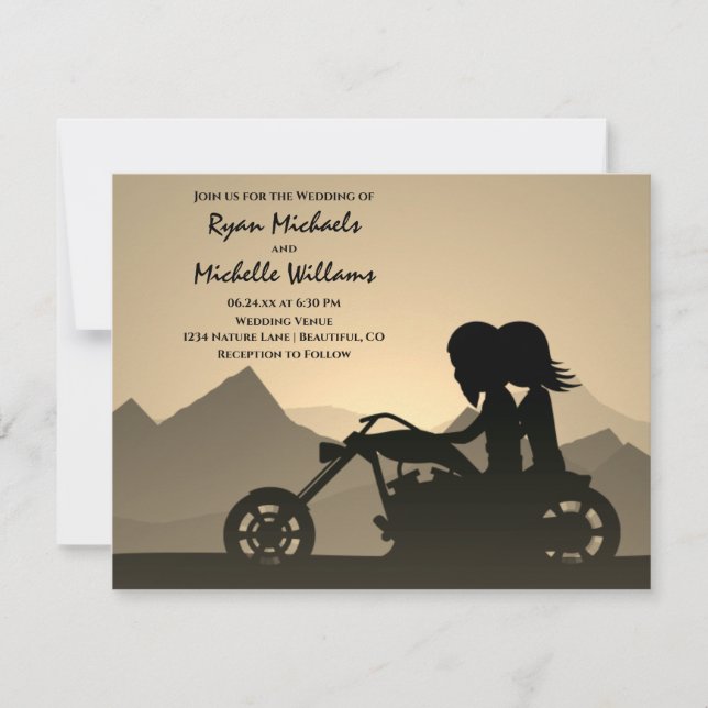 Silhouette Motorcykel par Mountain Bröllop Inbjudningar (Framsida)
