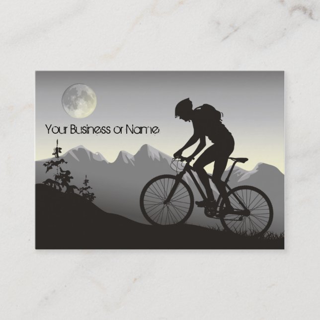 Silhouette Mountain Bike Mountains och Full Moon Visitkort (Framsida)