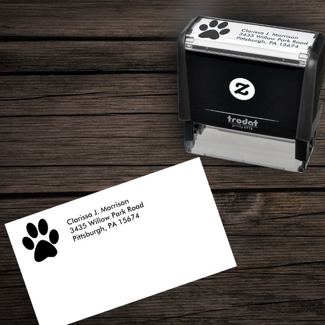 Silhouette of Cat Paw Print Självfärgande Stämpel (Silhouette of cat paw print on self inking return address stamp.)