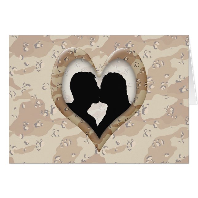 Silhouette of Couple Kissing (Camouflage Heart) Hälsningskort (Framsidan Horizontal)