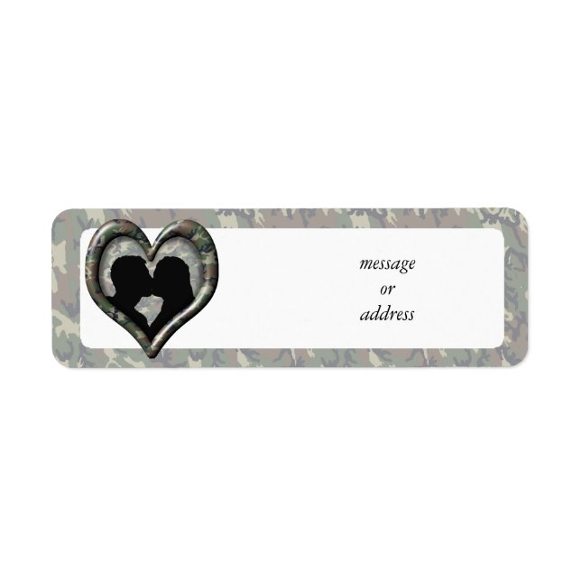 Silhouette of Couple Kissing (Camouflage Heart) Returadress Etikett (Framsidan)