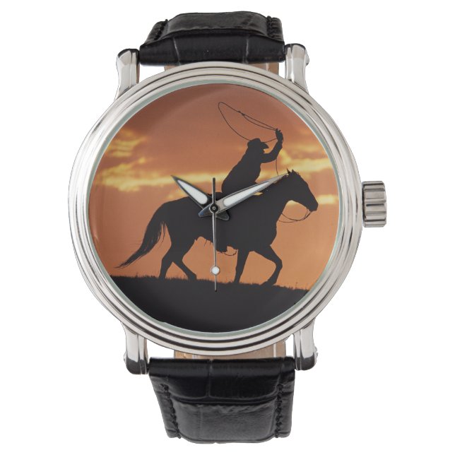 Silhouette of cowboyon on horseback nära Fairplay. Armbandsur (Framsida)