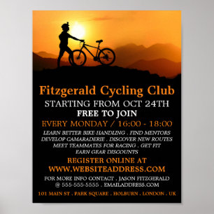 Silhouette of Cyclist, Cycling Klubb Advertising Poster