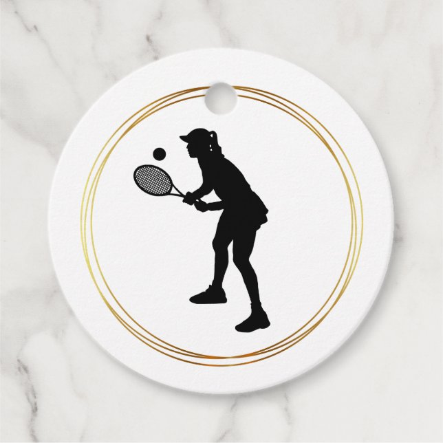 Silhouette of Female Tennis Player Gift Märkre Gåvor Etiketter (Framsida)