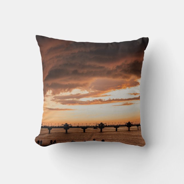 SILHOUETTE OF FOLE ON BEACH UNDER SUNSET KUDDE (Framsida)