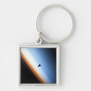 Silhouette of space shuttle Endeavor Fyrkantig Silverfärgad Nyckelring