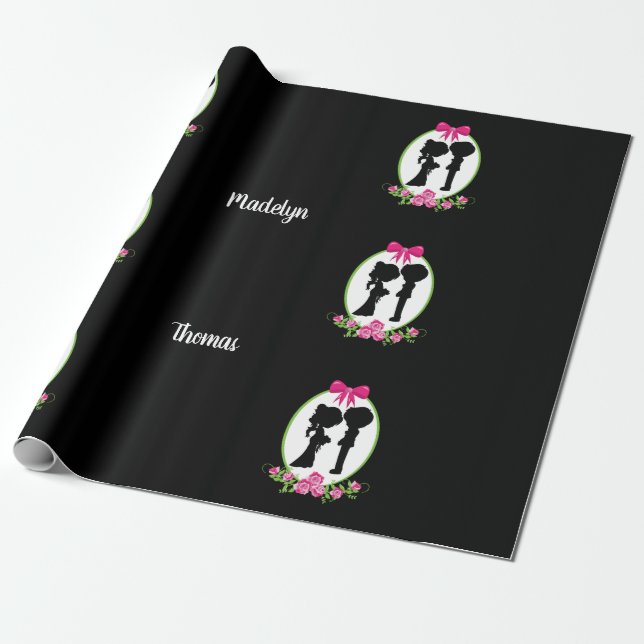 Silhouette-par med Bride & Groom Namn Presentpapper (Utrullad)