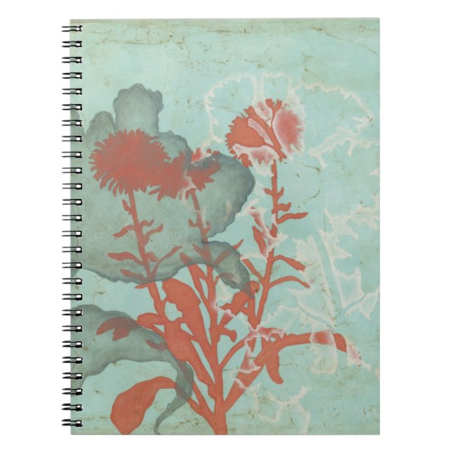 Silhouette Red Flowers på Teal Background Anteckningsbok Med Spiral (Framsidan)