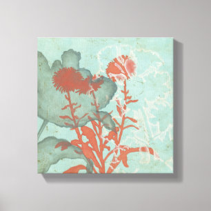 Silhouette Red Flowers på Teal Background Canvastryck