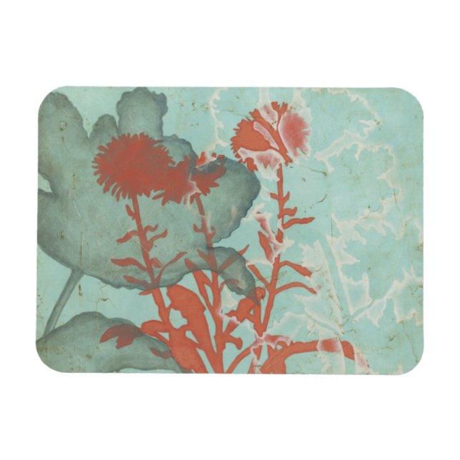 Silhouette Red Flowers på Teal Background Magnet (Horisontell)