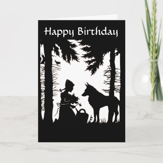 Silhouette Red Riding Huva Varg Skogen Birthday Kort (Framsida)