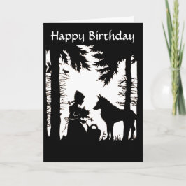 Silhouette Red Riding Huva Varg Skogen Birthday Kort