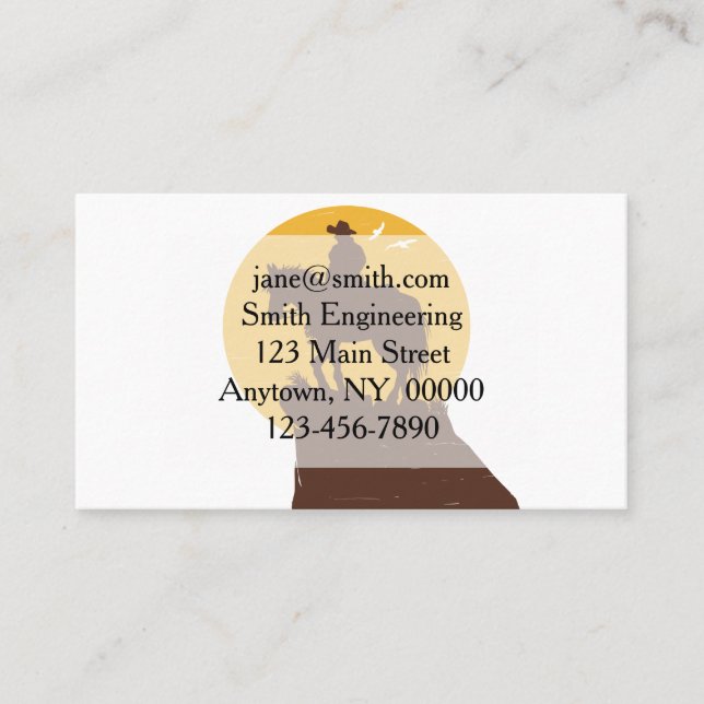 Silhouette ridhäst vid solnedgången visitkort (Framsida)