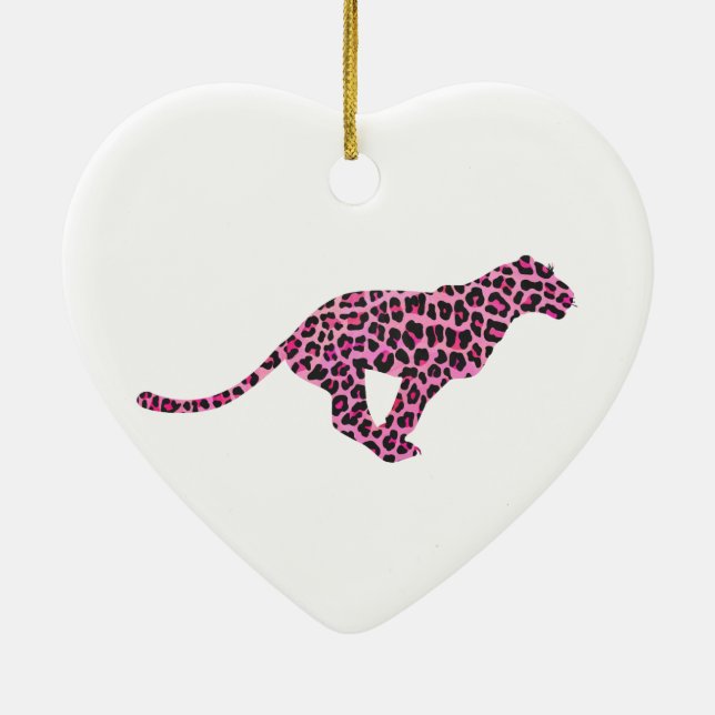Silhouette Rosa och svart Leopard Julgransprydnad Keramik (Baksidan)