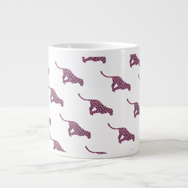 Silhouette Rosa och svart Leopard Jumbo Mugg (Framsidan)
