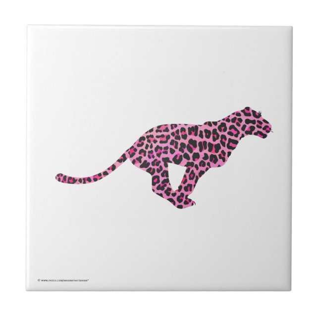 Silhouette Rosa och svart Leopard Kakelplatta (Framsidan)