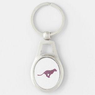 Silhouette Rosa och svart Leopard Ovalt Silverfärgad Nyckelring
