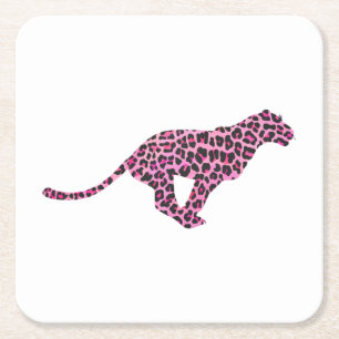 Silhouette Rosa och svart Leopard Underlägg Papper Kvadrat