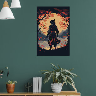 Silhouette Samurai Warrior Måne Poster
