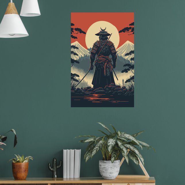 Silhouette Samurai Warrior Måne Poster (Vardagsrum 1)