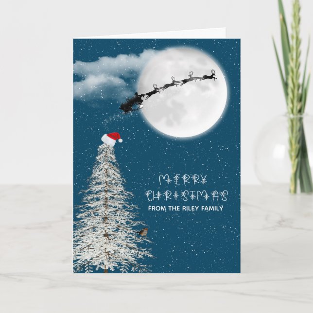 Silhouette Santa och renar i månljus Kort (Framsida)