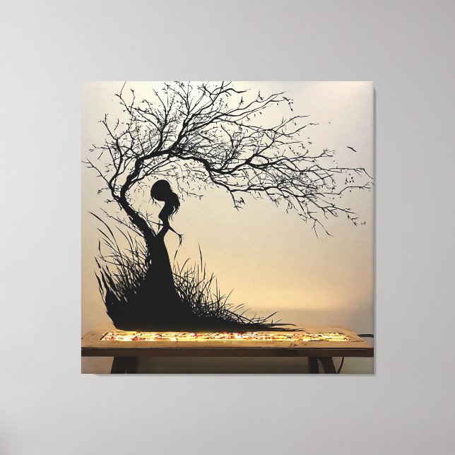 Silhouette Scene of Woman with Nature-Thned Canvastryck (Framsida)