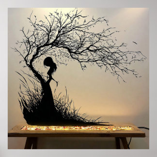 Silhouette Scene of Woman with Nature-Thned Poster