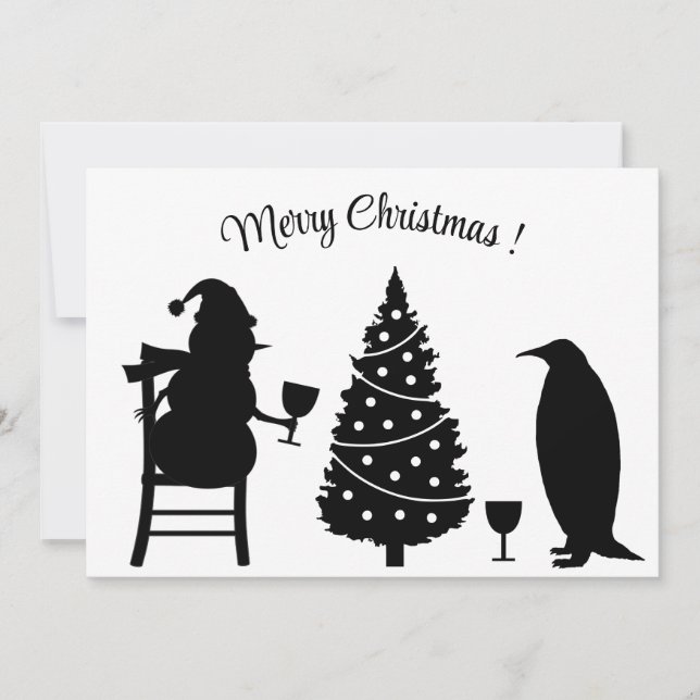 Silhouette snögubbe penguin christmas elegant inbjudningar (Framsida)