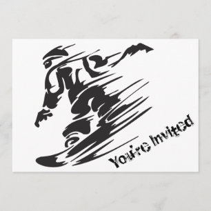 Silhouette Snowboarding Mountain Birthday Inbjudan