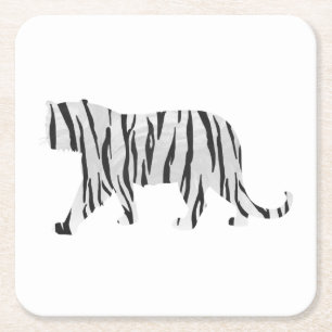 Silhouette Tiger Black and White Underlägg Papper Kvadrat