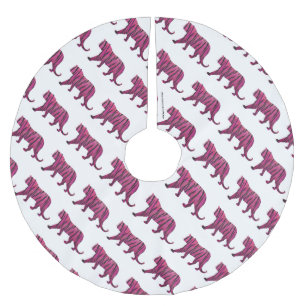 Silhouette Tiger Rosa och svart Julgransmatta Borstad Polyester