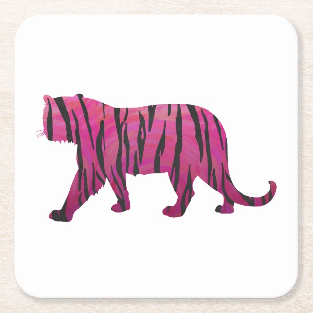 Silhouette Tiger Rosa och svart Underlägg Papper Kvadrat (Framsidan)