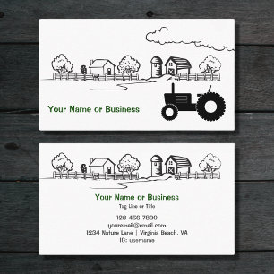 Silhouette Tractor and Cute Land Farm Visitkort