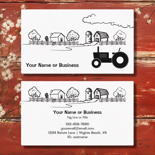 Silhouette Tractor and Cute Land Farm Visitkort (Silhouette Tractor and Cute Country Farm Business Card)