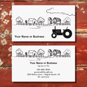 Silhouette Tractor and Cute Land Farm Visitkort