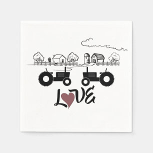 Silhouette Tractor Couple i KÄRLEK Farm Pappersservett