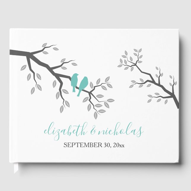 Silhouette Träd Gren Love birds Gästböcker (Framsida)