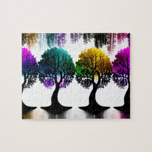 Silhouette Träd med Pastel Färg Foliage Pussel