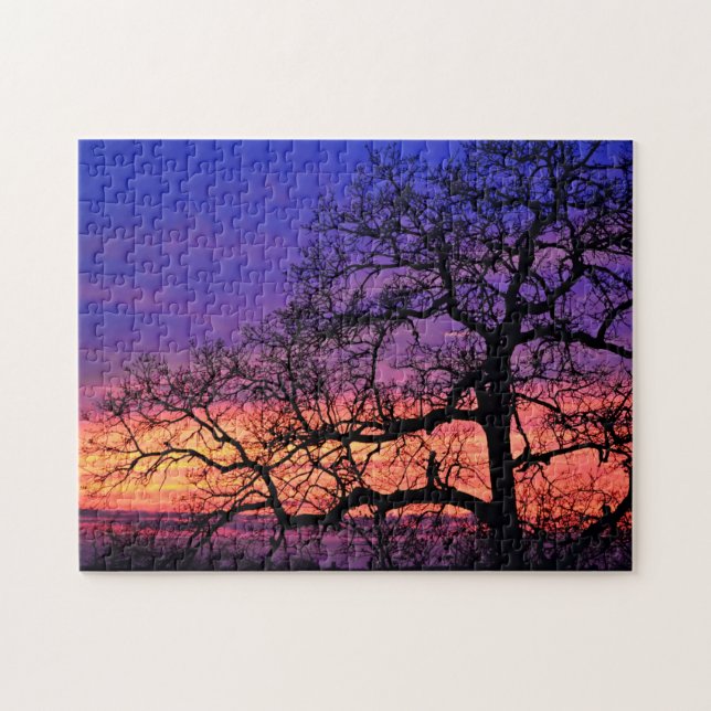 Silhouette Träd och Brilliant Sunset Puzzle Pussel (Horisontell)