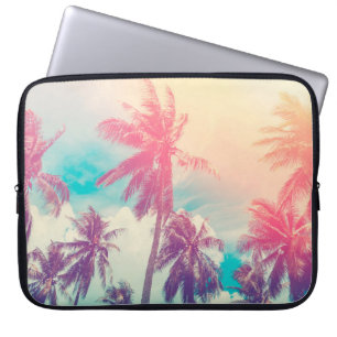 Silhouette tropical handflatan träd med sol ljus p laptop fodral