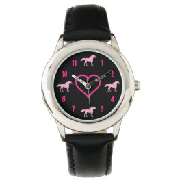 Silhouette Unicorns och Heart Rosa och svart Girls Armbandsur