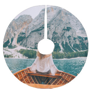 Silhouette Woman Alpine Sjö Nature Julgransmatta Borstad Polyester