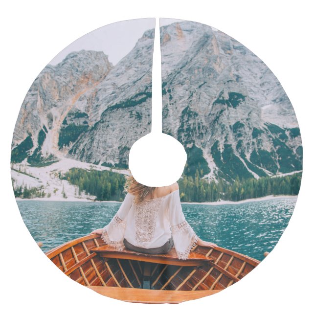 Silhouette Woman Alpine Sjö Nature Julgransmatta Borstad Polyester (Framsidan)