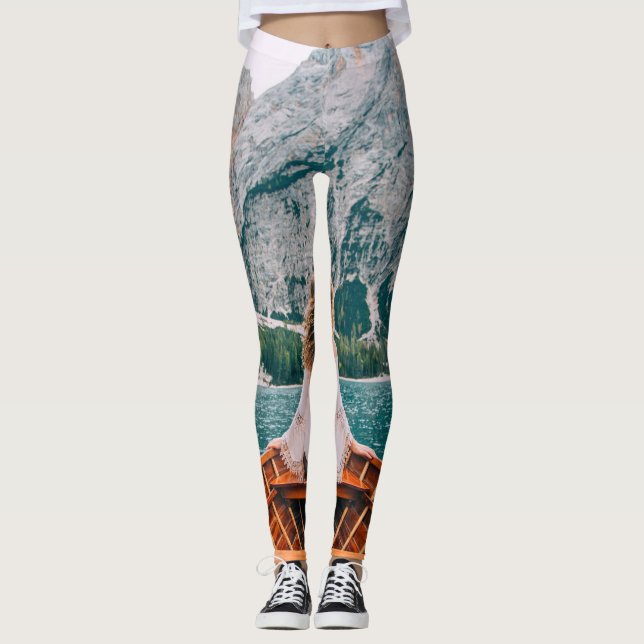 Silhouette Woman Alpine Sjö Nature Leggings (Framsida)