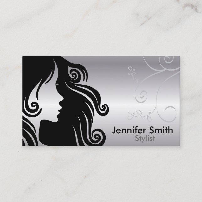 Silhouette Woman Hair Stylist Visitkort (Framsida)