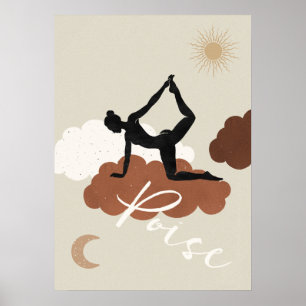 Silhouette yoga-träskmolnen sol måne-poise poster