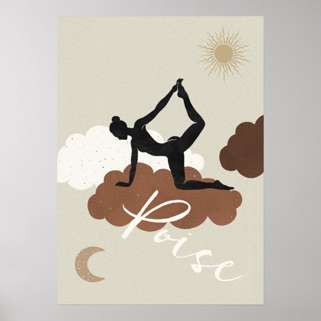 Silhouette yoga-träskmolnen sol måne-poise poster (Framsidan)